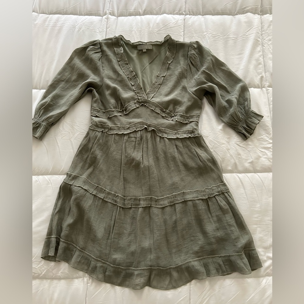 J Gee Casual Frill Trim Ruffle Hem Dress Green Large Boho
